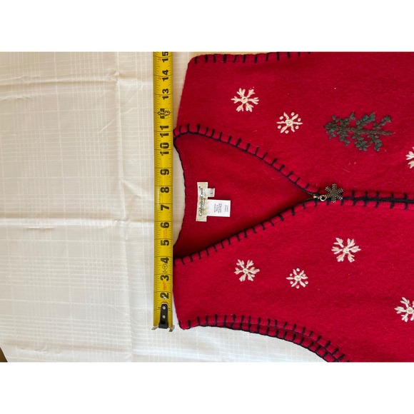 Coldwater Creek Wool Christmas Vest Snowman Tree Holiday‎ Red Womens L - Picture 6 of 7